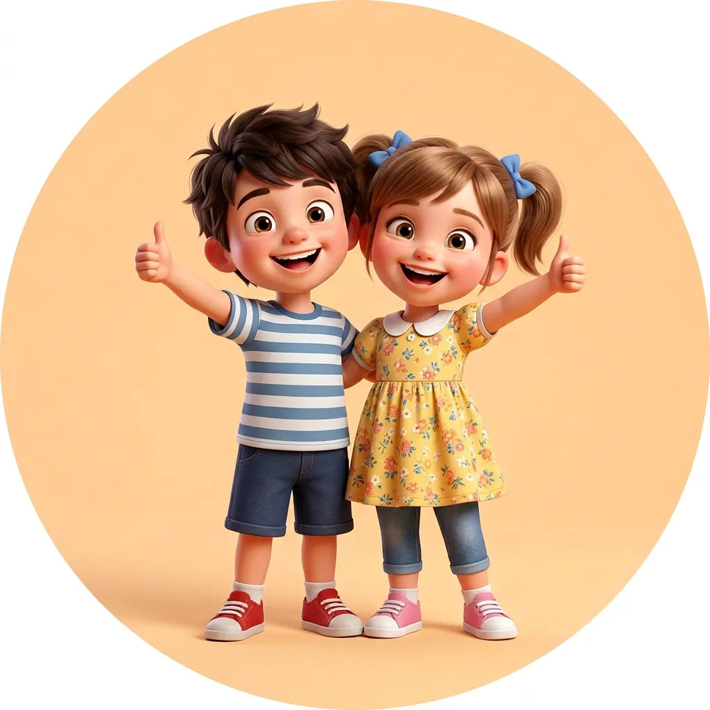 Menino e menina de 6 a 8 anos da coleção infantil DAKÁKIDS