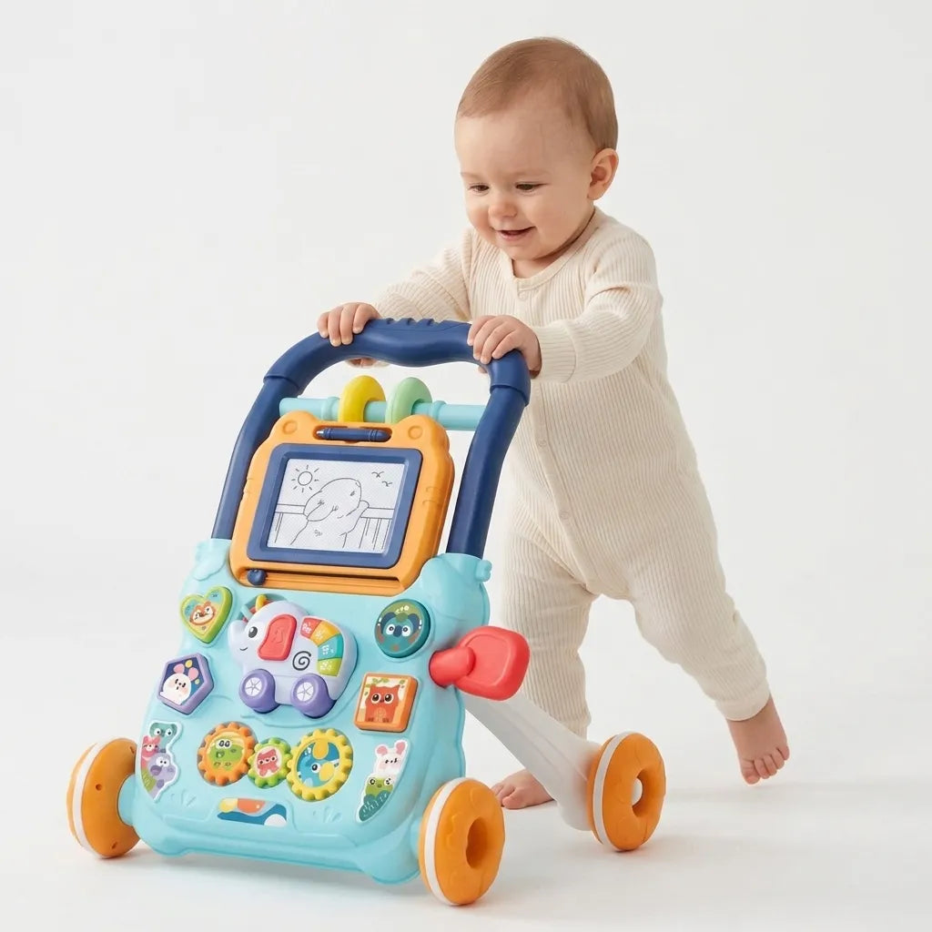  Andador didático musical com quadro mágico azul