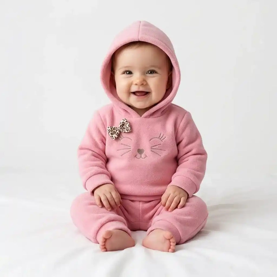 Conjunto bebê menina casaco com capuz e laço - dakakids
