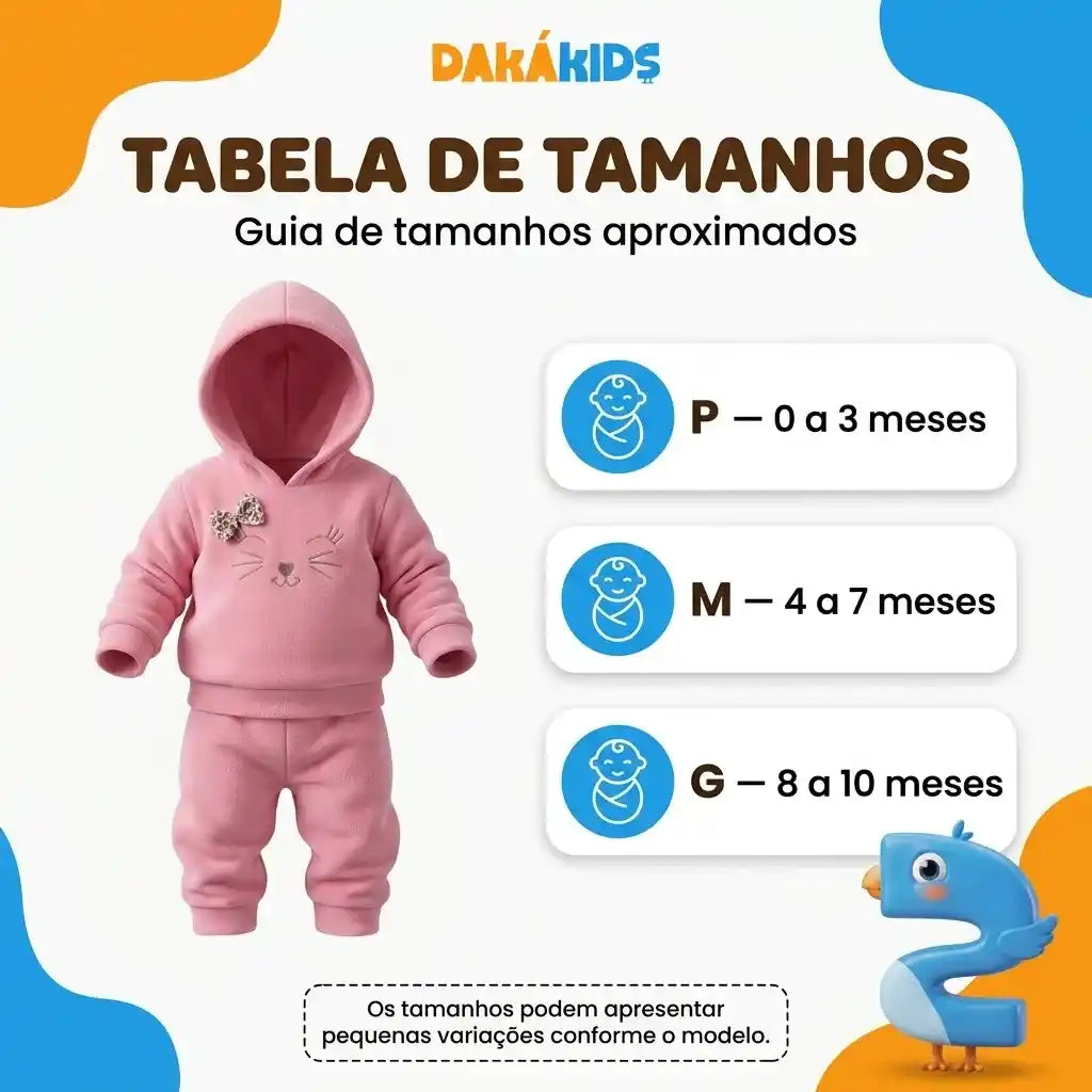 Conjunto bebê menina casaco com capuz e laço - dakakids - tamanhos 