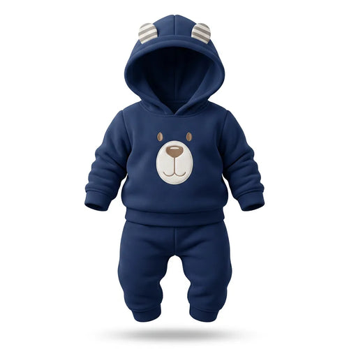Conjunto bebê menino casaco com capuz orelhinha azul marinho