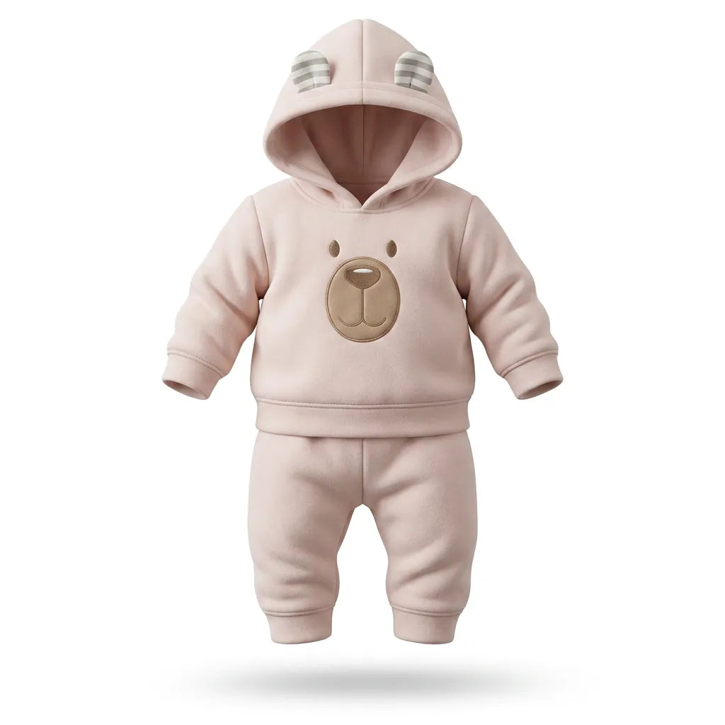 Conjunto bebê menino casaco com capuz orelhinha bege