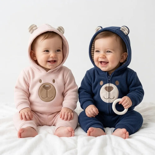 Conjunto Bebê Menino Casaco com Capuz Orelhinha e Calça