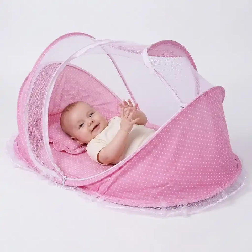 mini berço portátil com mosqueteiro para bebê dormir protegido - Dakakids - rosa