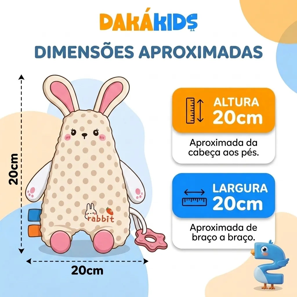 naninha de pelúcia sensorial com mordedor para bebê - Dakakids - dimensões