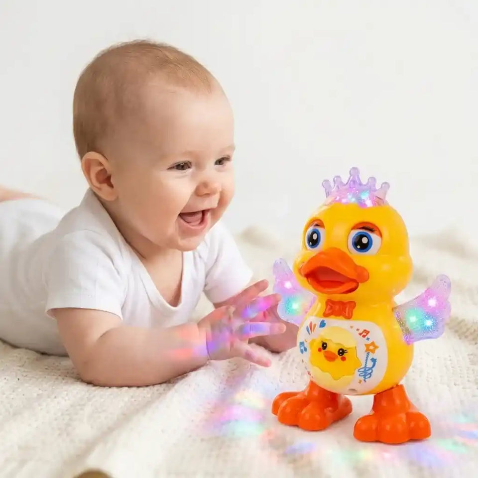 patinho dançante musical com luzes led coloridas para criança