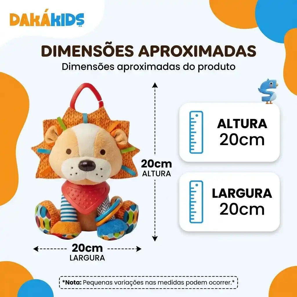 pelúcia multifuncional para bebê com mordedor e chocalho- Dakakids Dimensões