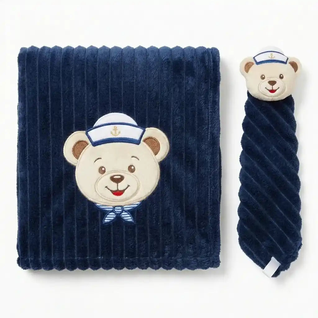 Kit cobertor com naninha bebê anti-alérgico azul marinho