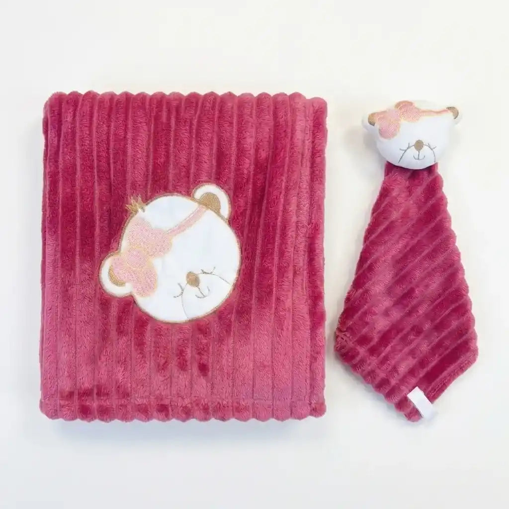Kit cobertor com naninha bebê anti-alérgico pink