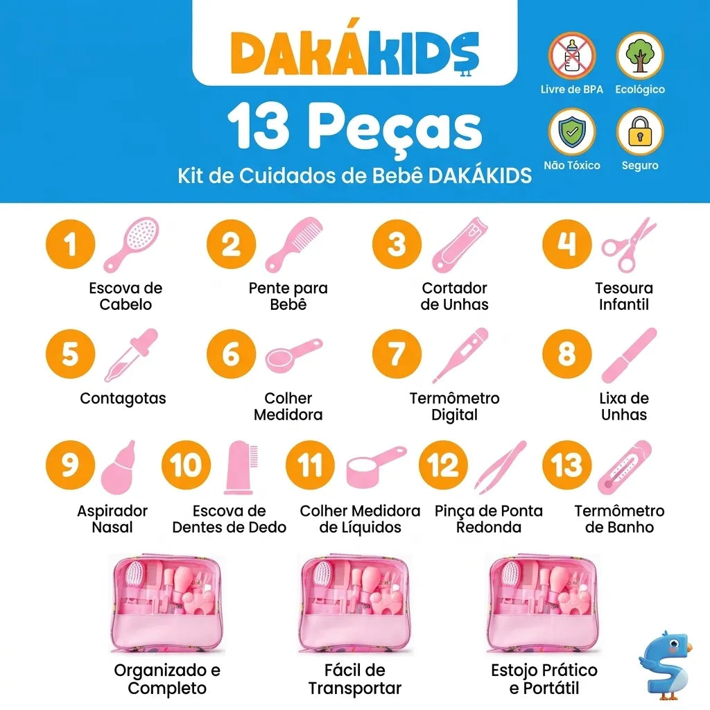 Kit higiene bebê recém-nascido 13 peças - peças