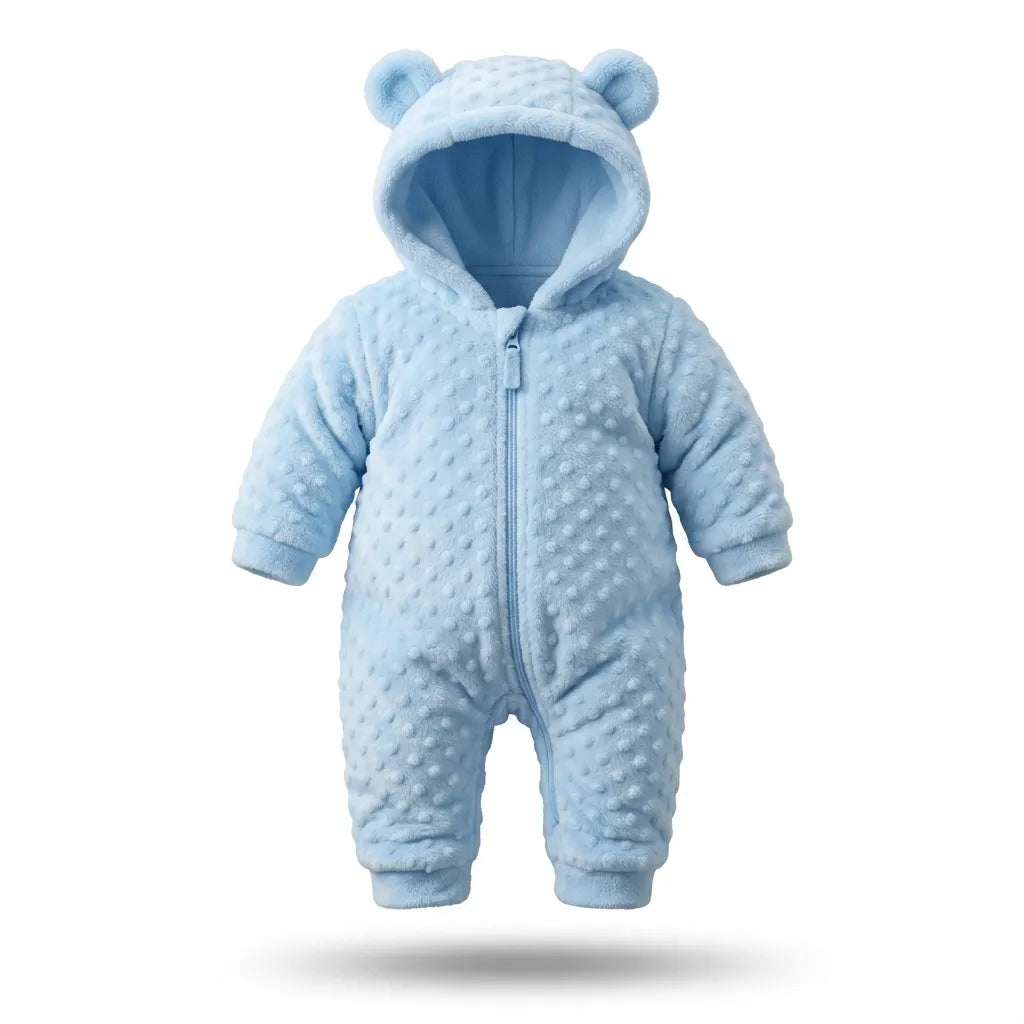 Macacão ursinho bebê soft com capuz azul