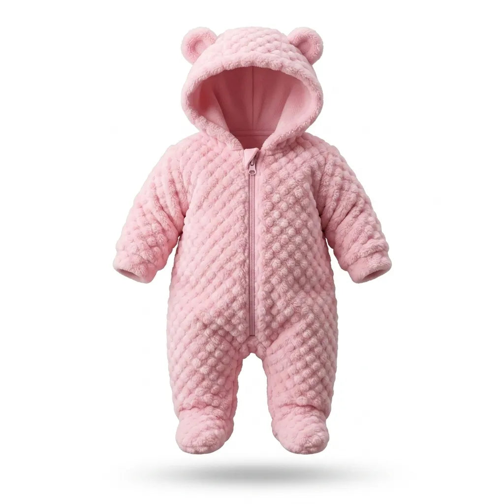 Macacão ursinho bebê soft com capuz rosa