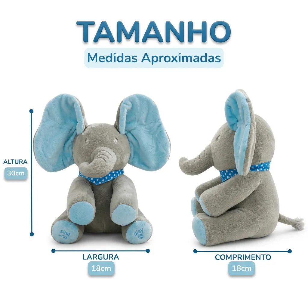 Pelúcia elefante interativa que movimenta as orelhas tamanho
