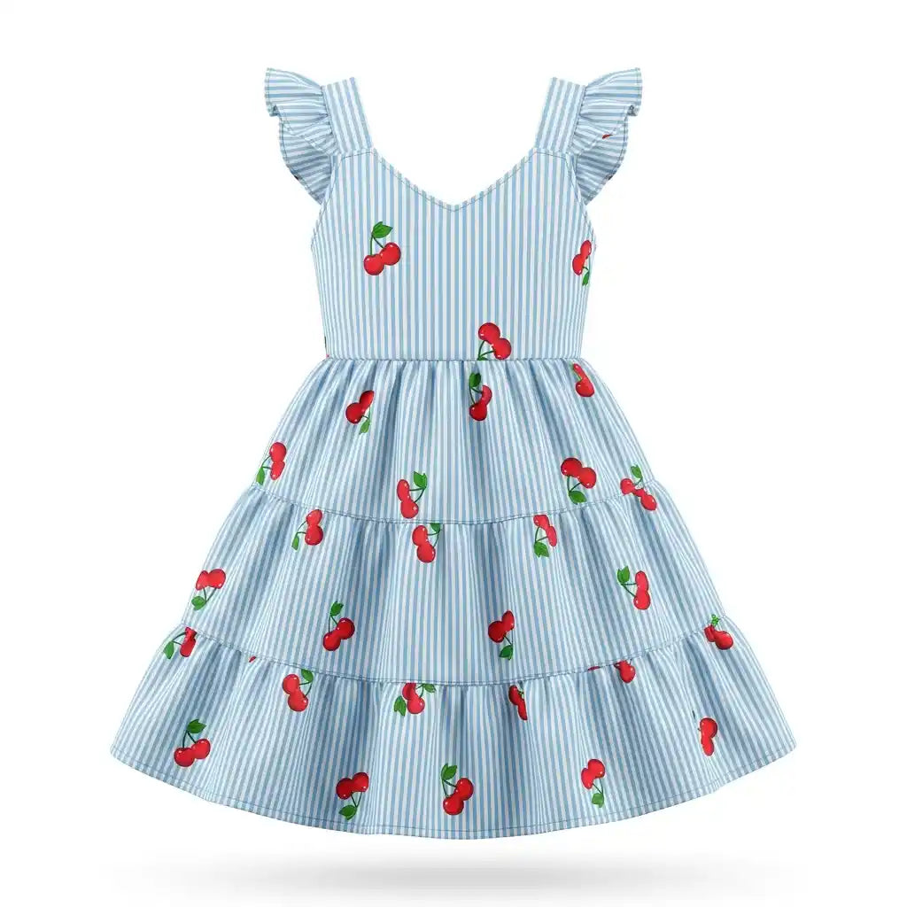 Vestido Infantil Estampado Cereja Rodado