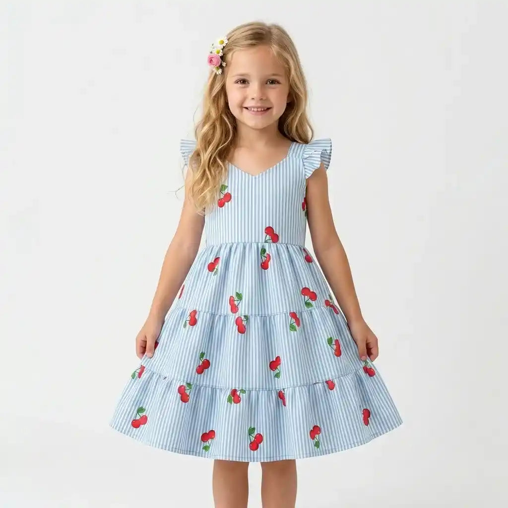 Vestido Infantil Estampado Cereja Rodado