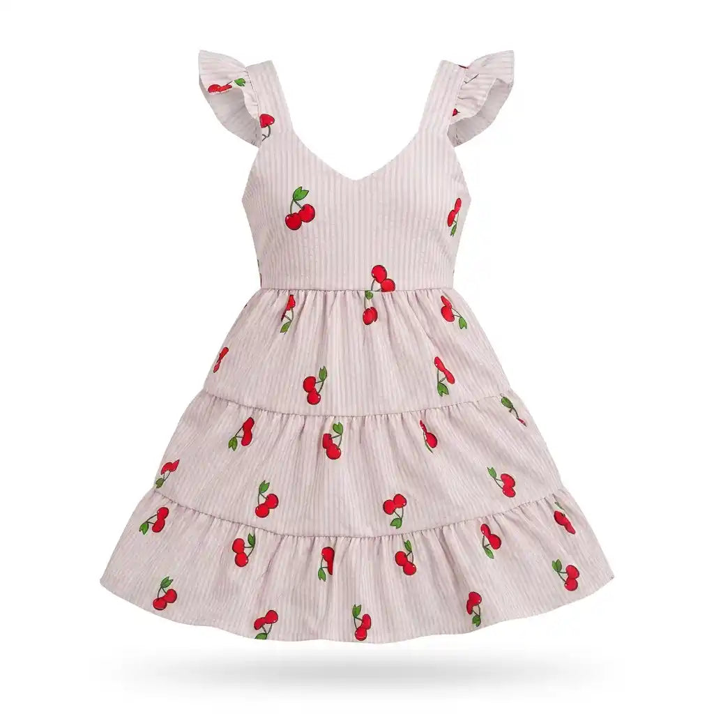 Vestido Infantil Estampado Cereja Rodado