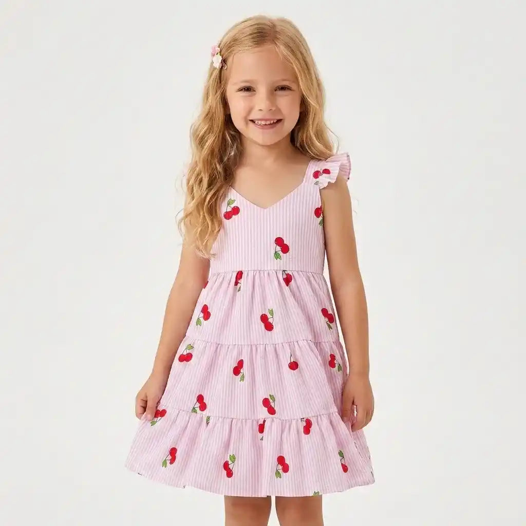 Vestido Infantil Estampado Cereja Rodado