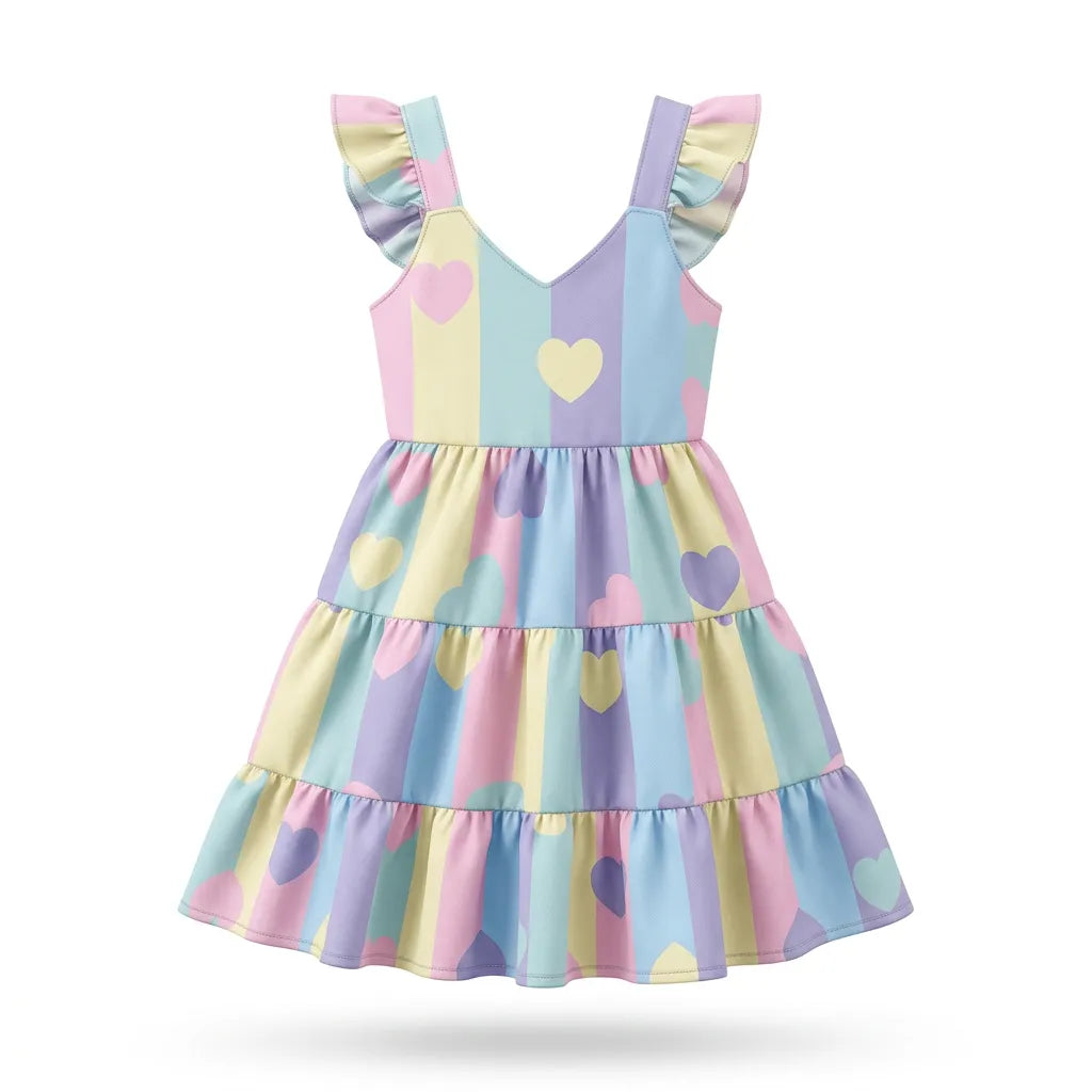 Vestido infantil estampado coração rodado - colorido - Dakakids