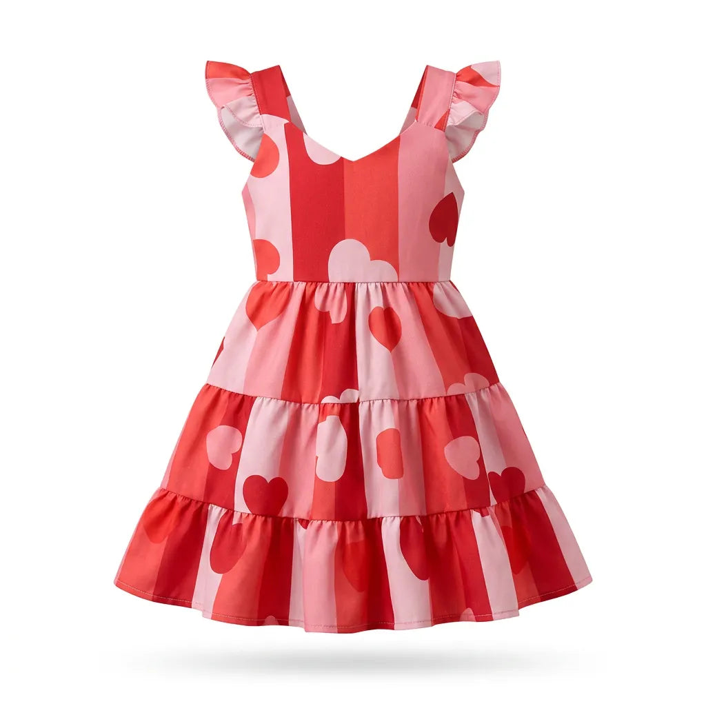 Vestido infantil estampado coração rodado - vermelho - Dakakids